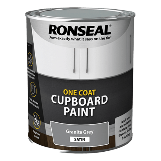 Ronseal One Coat Cupboard Paint 750ml - Granite Grey Satin - Ronseal