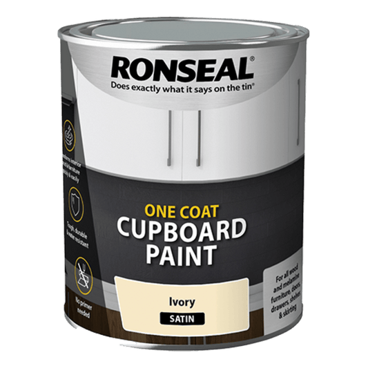 Ronseal One Coat Cupboard Paint 750ml - Ivory Satin - Ronseal