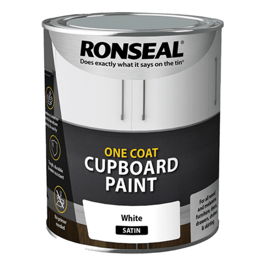 Ronseal One Coat Cupboard Paint 750ml - White Satin - Ronseal