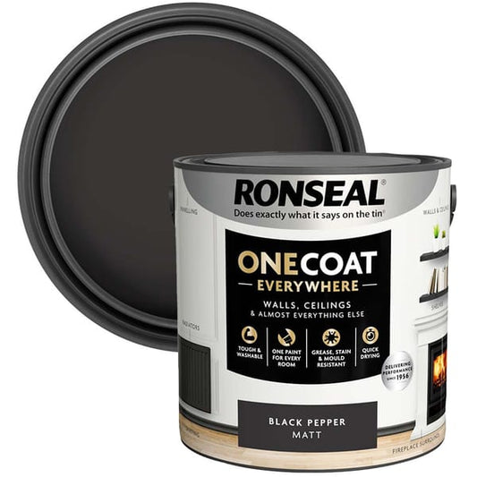 Ronseal One Coat Everywhere Interior Paint 2.5 Litres - Black Pepper - Ronseal