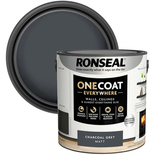 Ronseal One Coat Everywhere Interior Paint 2.5 Litres - Charcoal Grey - Ronseal