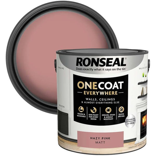 Ronseal One Coat Everywhere Interior Paint 2.5 Litres - Hazy Pink - Ronseal