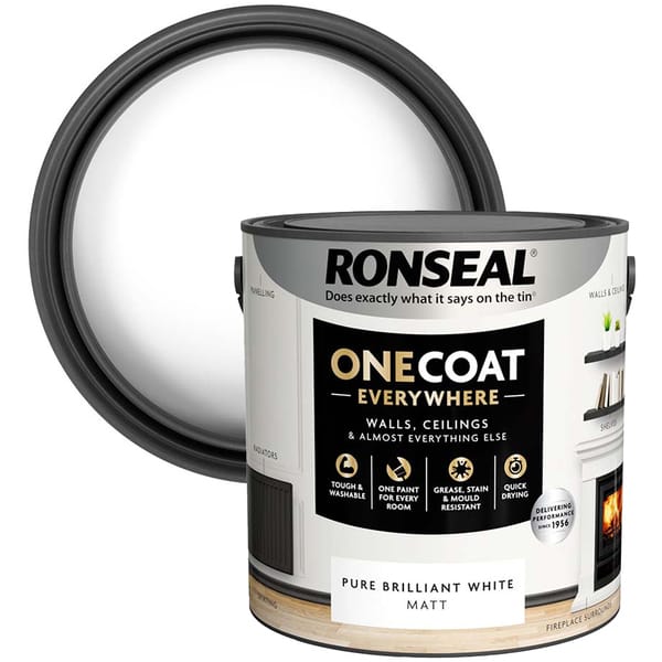 Ronseal One Coat Everywhere Interior Paint 2.5 Litres - Pure Brilliant White - Ronseal