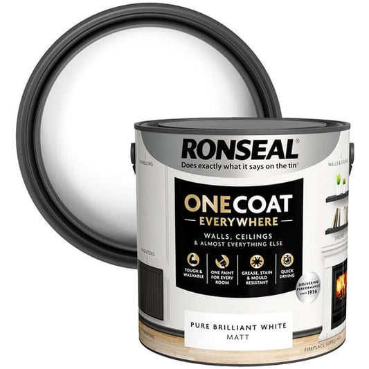 Ronseal One Coat Everywhere Interior Paint 2.5 Litres - Pure Brilliant White - Ronseal