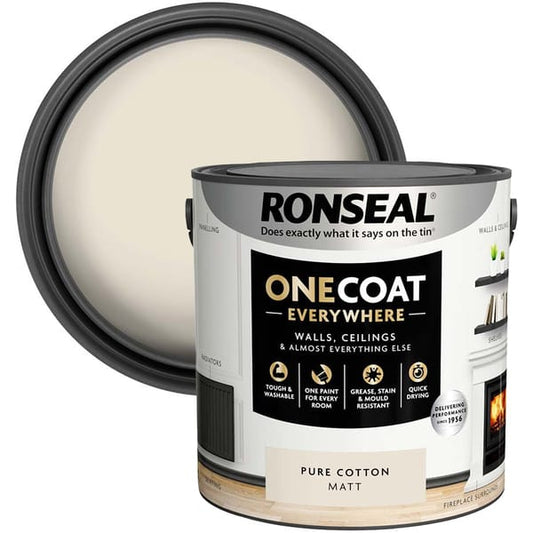 Ronseal One Coat Everywhere Interior Paint 2.5 Litres - Pure Cotton - Ronseal