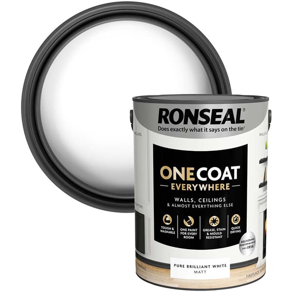 Ronseal One Coat Everywhere Interior Paint 5 Litres - Pure Brilliant White - Ronseal Outdoor & Garden