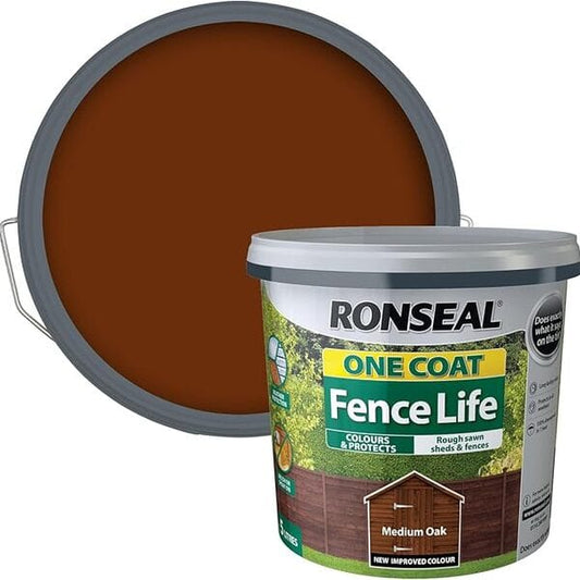 Ronseal One Coat Fence Life 5 Litres - Medium Oak - Ronseal