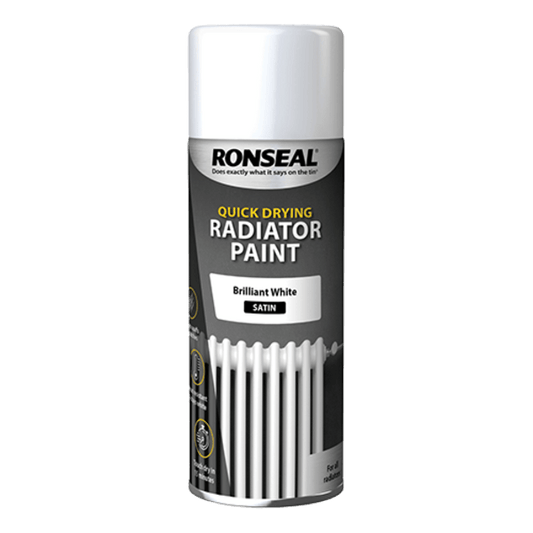 Ronseal One Coat Radiator Spray Paint Satin White - 400ml - Ronseal