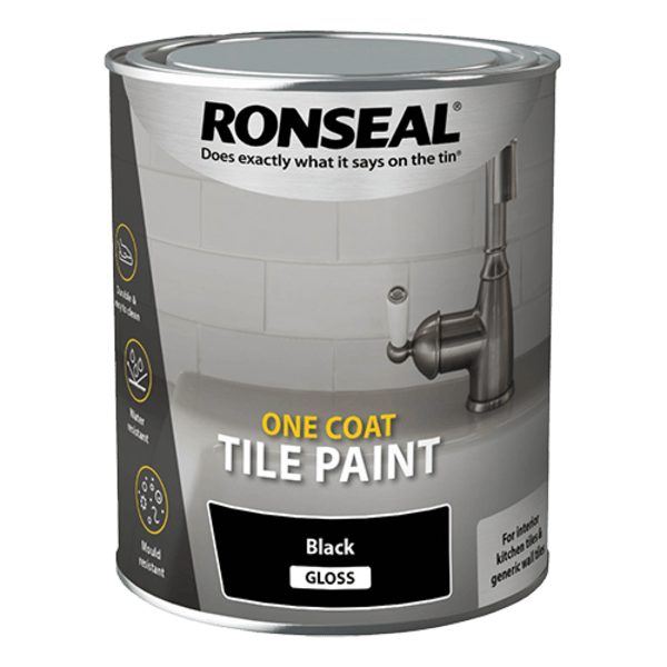 Ronseal One Coat Tile Paint 750ml - Black Gloss - Ronseal