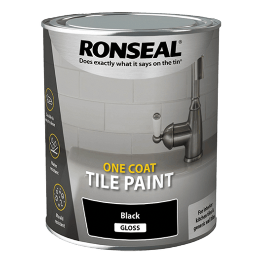 Ronseal One Coat Tile Paint 750ml - Black Gloss - Ronseal