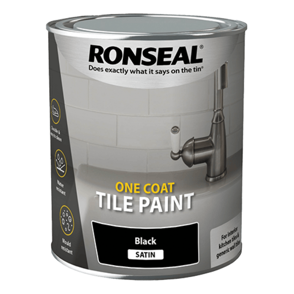 Ronseal One Coat Tile Paint 750ml - Black Satin - Ronseal