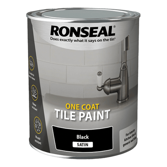 Ronseal One Coat Tile Paint 750ml - Black Satin - Ronseal