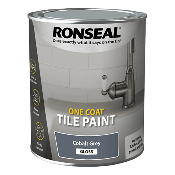 Ronseal One Coat Tile Paint 750ml - Cobalt Grey Gloss - Ronseal