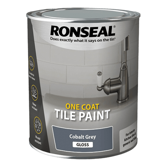 Ronseal One Coat Tile Paint 750ml - Cobalt Grey Gloss - Ronseal