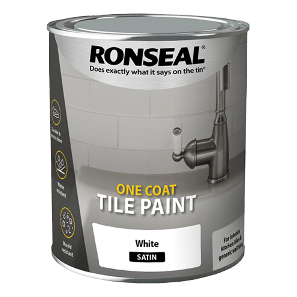 Ronseal One Coat Tile Paint 750ml - White Satin - Ronseal