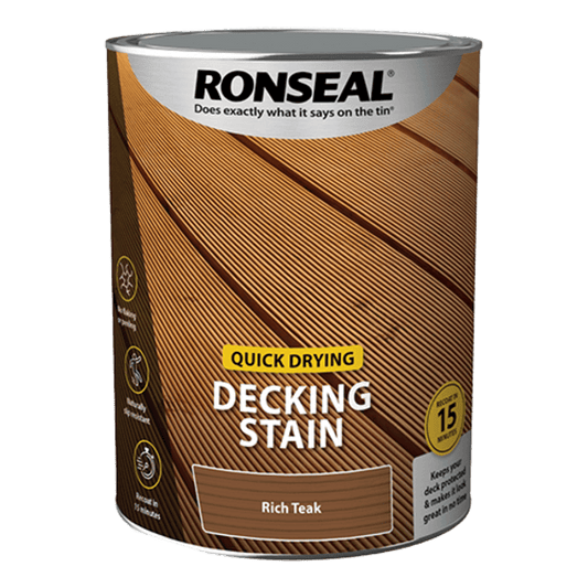 Ronseal Quick Drying Decking Stain 5 Litres - Rich Teak - Ronseal