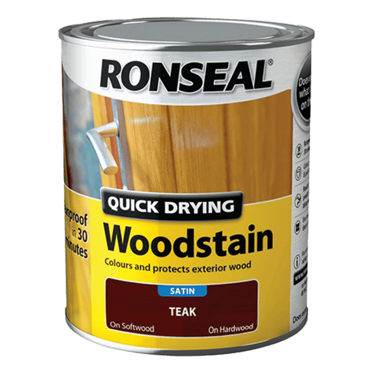 Ronseal Quick Drying Woodstain 750ml - Teak - Ronseal