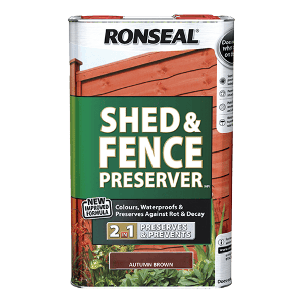 Ronseal Shed and Fence Preserver 5 Litres - Autumn Brown - Ronseal Outdoor & Garden
