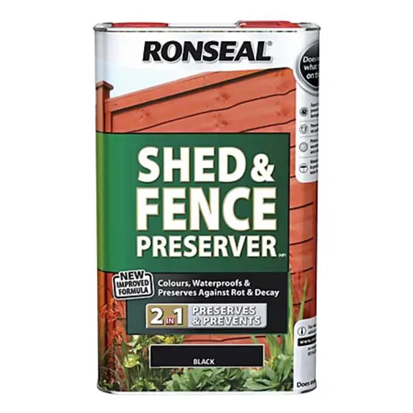 Ronseal Shed and Fence Preserver 5 Litres - Black - Ronseal