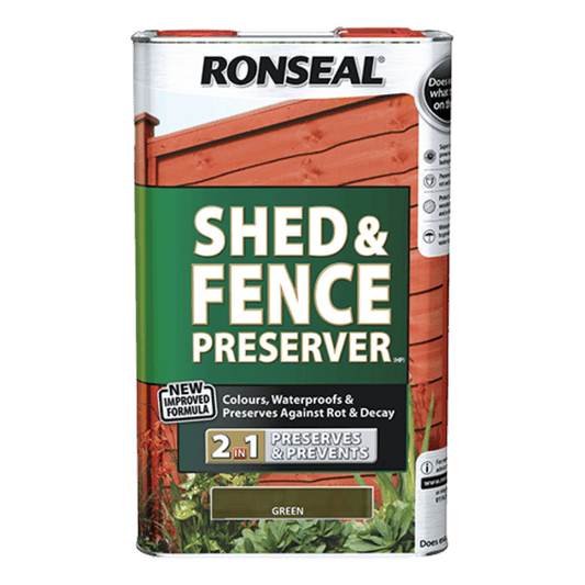 Ronseal Shed and Fence Preserver 5 Litres - Green - Ronseal
