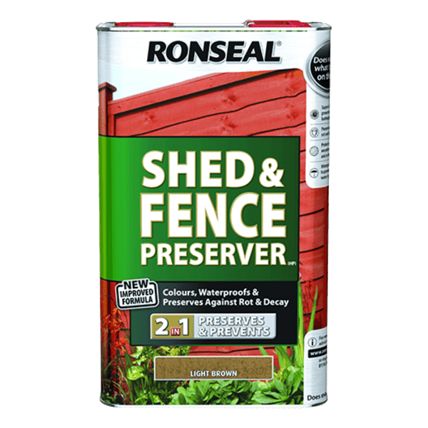 Ronseal Shed and Fence Preserver 5 Litres - Light Brown - Ronseal