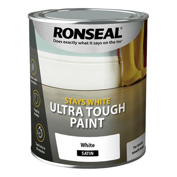 Ronseal Stays White Ultra Tough Paint 750ml - Satin White - Ronseal