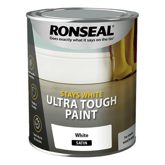 Ronseal Stays White Ultra Tough Paint 750ml - Satin White - Ronseal
