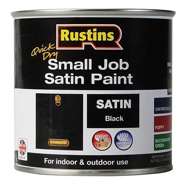 Rustins Quick Dry Small Job Satin Paint - Black x 250ml - Rustins