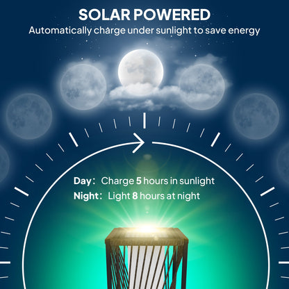 Outsunny Garden Rattan Lamp, 77 cm Tall Solar Rattan Floor Lamp, Solar Garden Light with Auto On/Off LED Lights, IP44 Waterproof for Outdoor, Porch, Pathway, Deck, Grey