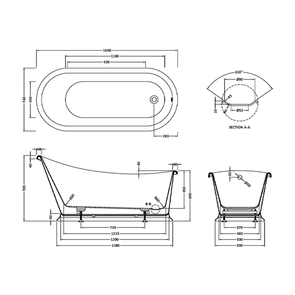 Slipper Boat Bath - All Colours - Bayswater Bathrooms