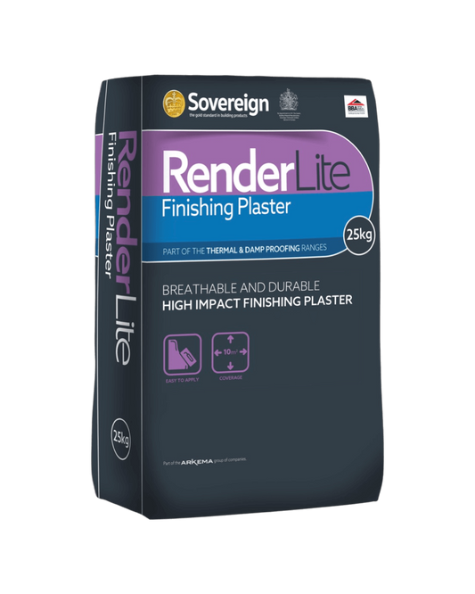 Sovereign Renderlite Finish Plaster - Breathable Finish Plaster for Damp-Proofed Walls - 25kg