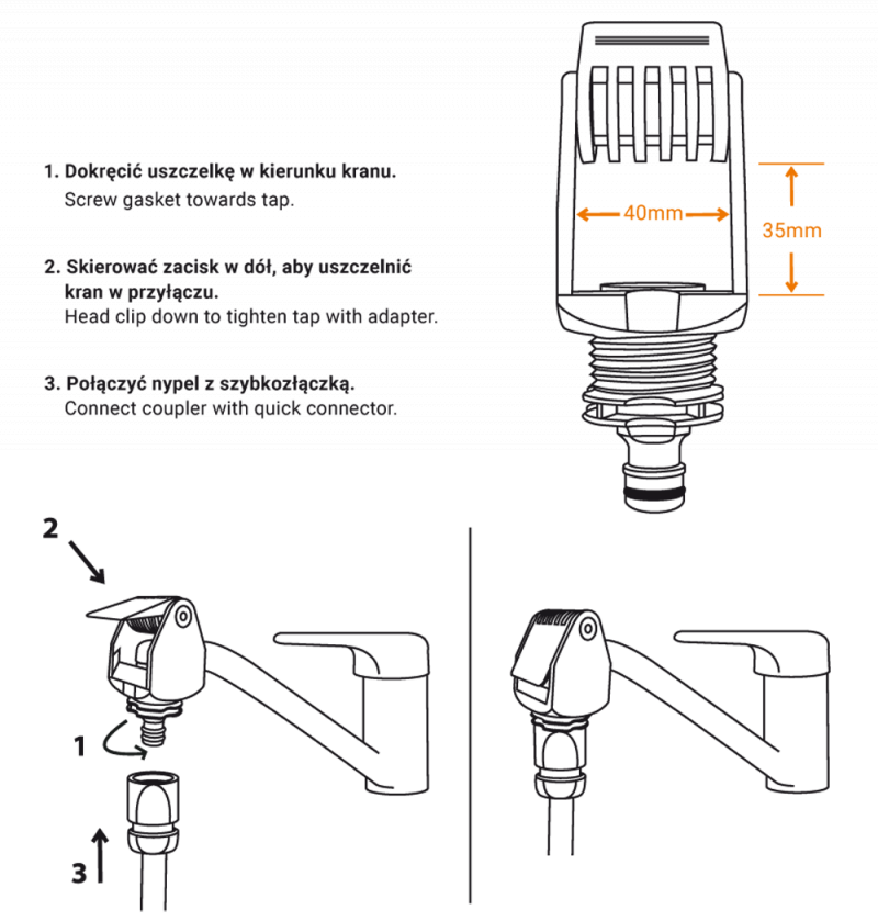 Black/Orange Kitchen Tap Connection Max 40mm - Best4Trade-Retail Garden watering