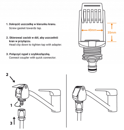 Black/Orange Kitchen Tap Connection Max 40mm - Best4Trade-Retail Garden watering