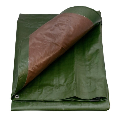 Green/Brown L-Grade Tarpaulin with 10m of 6mm Bungee Rope and 10 x Slide Type Tarp Clips - Best4Trade-Retail Tarpaulins