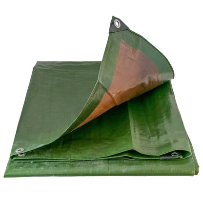 Green/Brown L-Grade Tarpaulin with 10m of 6mm Bungee Rope and 10 x Slide Type Tarp Clips - Best4Trade-Retail Tarpaulins