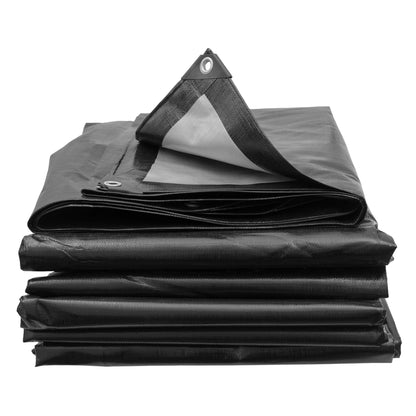 Black/Silver L-Grade Tarpaulin with 10m of 6mm Bungee Rope and 10 x Screw Type Tarp Clips - Best4Trade-Retail Tarpaulins