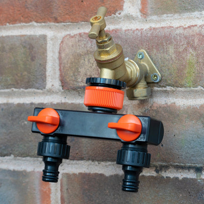 2 Way Tap Splitter PP with Valves and Snap-On Male Connectors