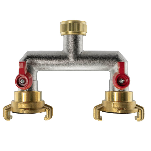 Two Way Tap Splitter Brass 3/4" BSP with Geka Type Outlets - Best4Trade-Retail Garden watering