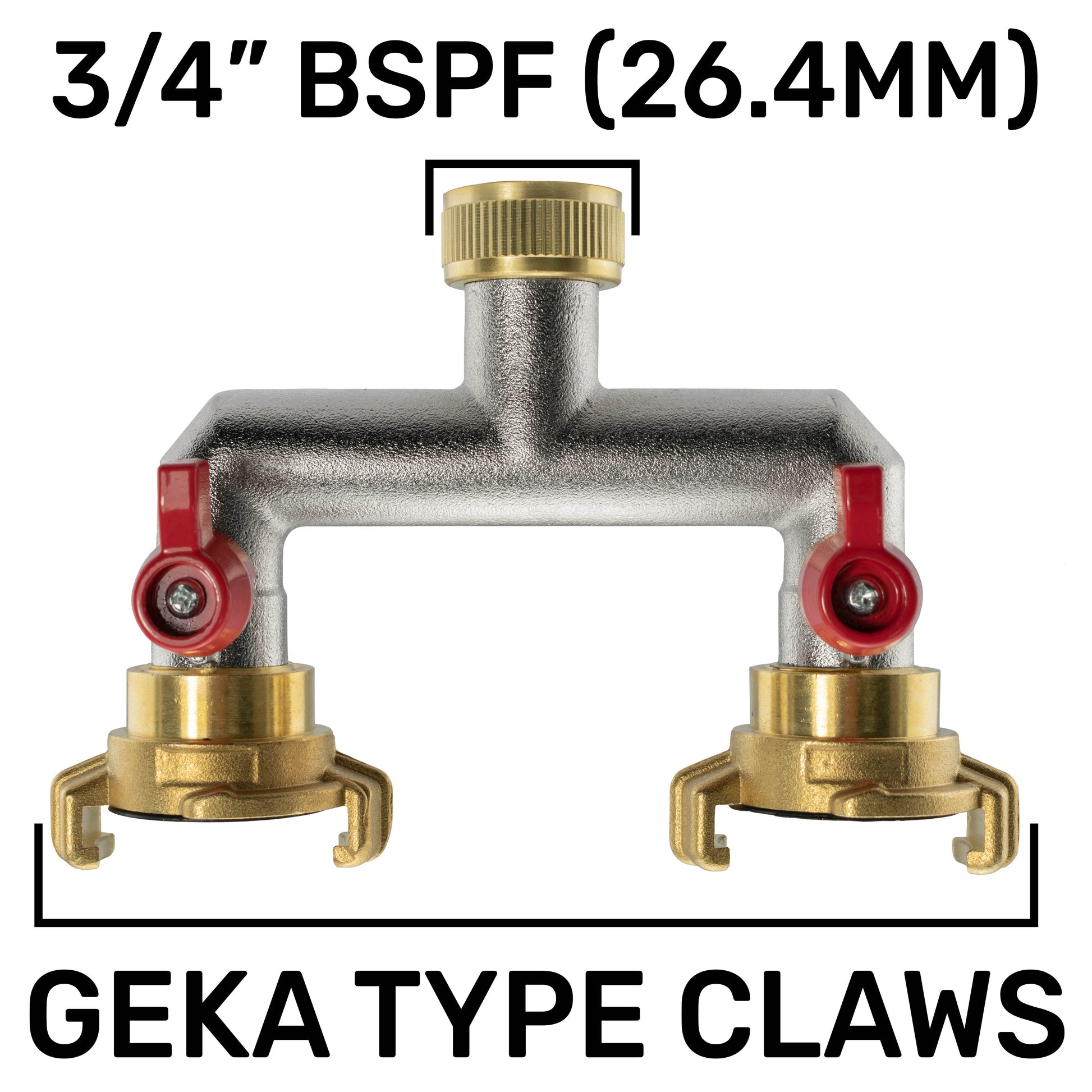 Two Way Tap Splitter Brass 3/4" BSP with Geka Type Outlets - Best4Trade-Retail Garden watering