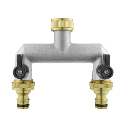 Two Way Tap Splitter Brass 3/4" BSP with Quick Connect Outlets - Best4Trade-Retail Garden watering