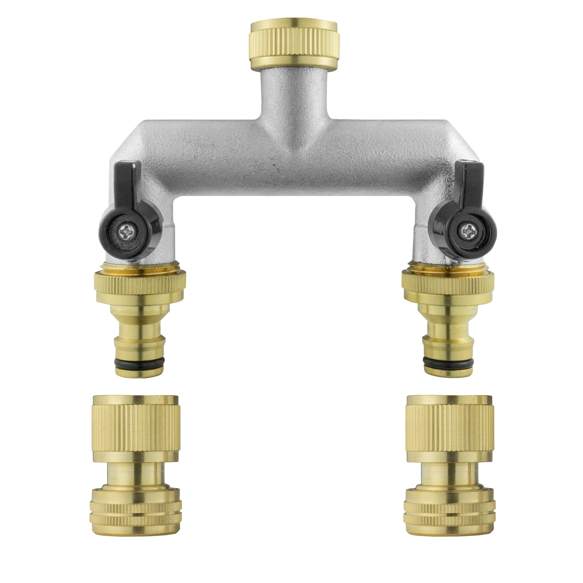 Two Way Tap Splitter Brass 3/4" BSP with Quick Connect and Hose Fittings - Best4Trade-Retail Garden watering