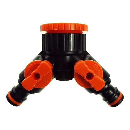 Two Way Tap Splitter Orange/Black with Valves - Best4Trade-Retail Garden watering
