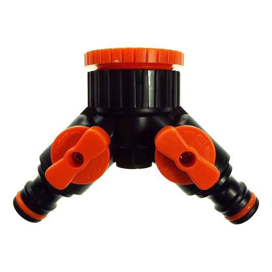 Two Way Tap Splitter Orange/Black with Valves - Best4Trade-Retail Garden watering