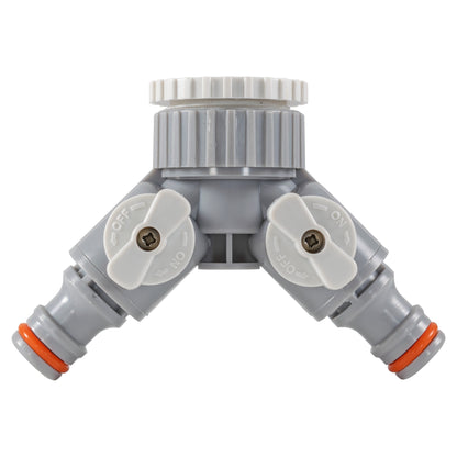2-Way Tap Connector With Valves 1" or 3/4" BSP Female, Gray/White - Best4Trade-Retail Garden watering
