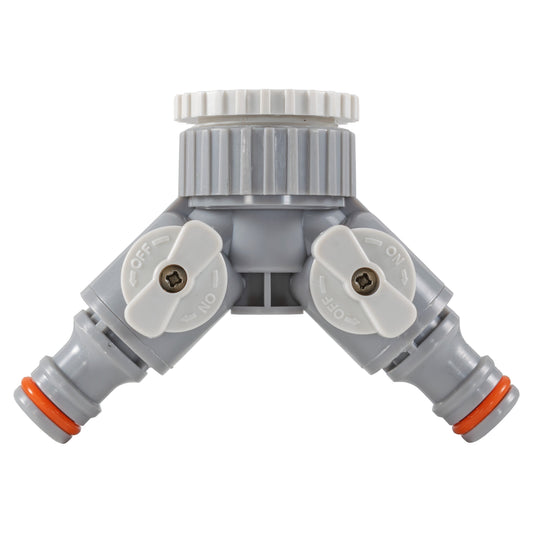 2-Way Tap Connector With Valves 1" or 3/4" BSP Female, Gray/White - Best4Trade-Retail Garden watering