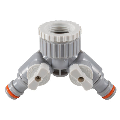 2-Way Tap Connector With Valves 1" or 3/4" BSP Female, Gray/White - Best4Trade-Retail Garden watering