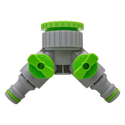 2-Way Tap Connector With Valves 1" or 3/4" BSP Female, Green/Gray - Best4Trade-Retail Garden watering