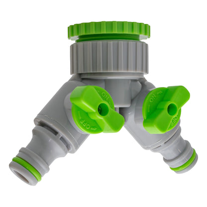 2-Way Tap Connector With Valves 1" or 3/4" BSP Female, Green/Gray - Best4Trade-Retail Garden watering
