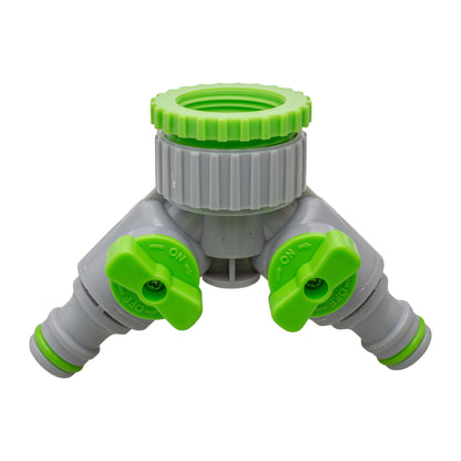 2-Way Tap Connector With Valves 1" or 3/4" BSP Female, Green/Gray - Best4Trade-Retail Garden watering