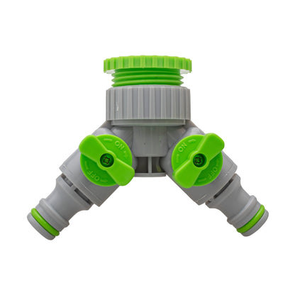 2-Way Tap Connector With Valves 1" or 3/4" BSP Female, Green/Gray - Best4Trade-Retail Garden watering